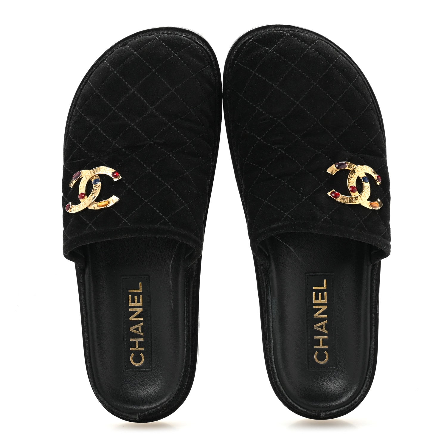 Chanel Suede Stitched Resin CC Mules Black 1741036 – FASHIONPHILE