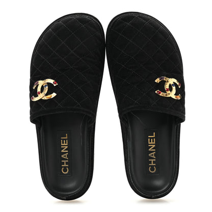 Chanel Suede Stitched Resin CC Mules 38.5 Black 2 of 10