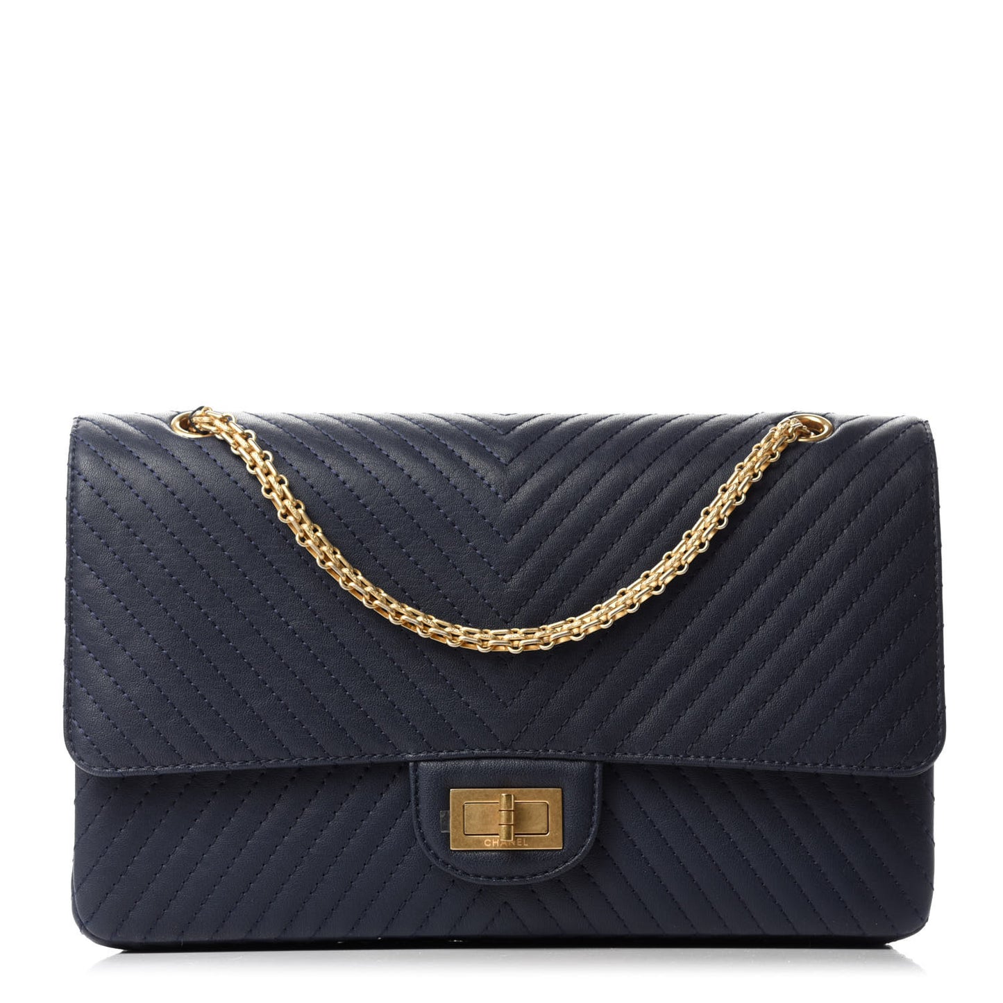 Sheepskin Chevron Quilted 2.55 Reissue 226 Flap Navy Blue