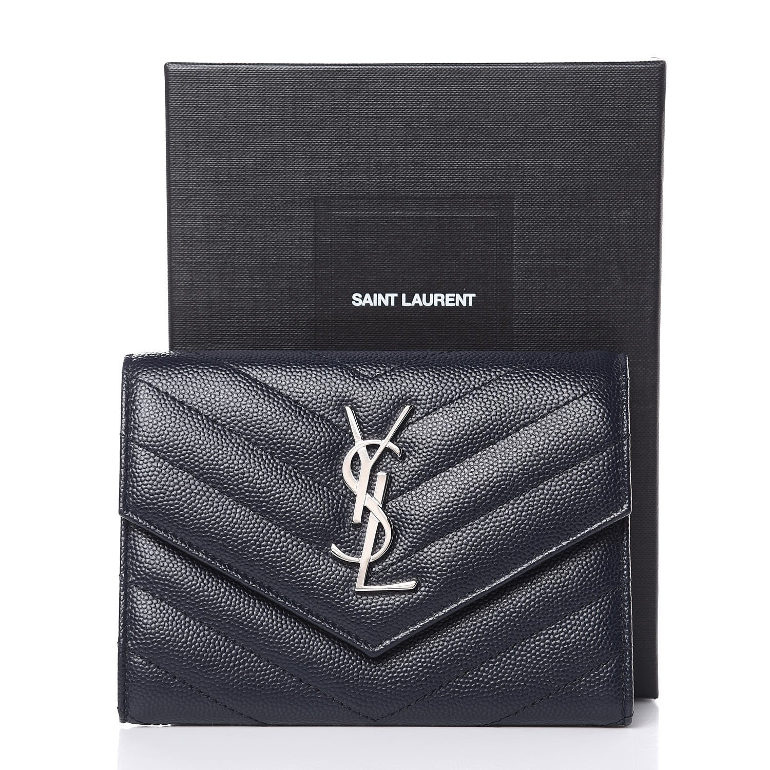 Saint Laurent Grain De Poudre Matelasse Chevron Small Monogram Passport Case Deep Marine 8 of 8