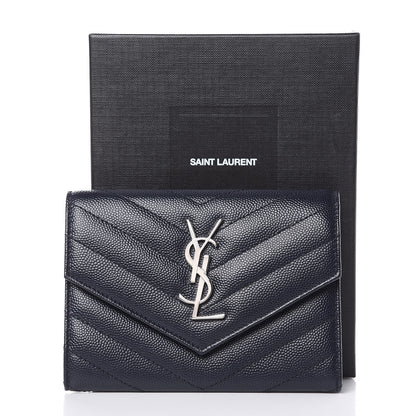 Saint Laurent Grain De Poudre Matelasse Chevron Small Monogram Passport Case Deep Marine 8 of 8