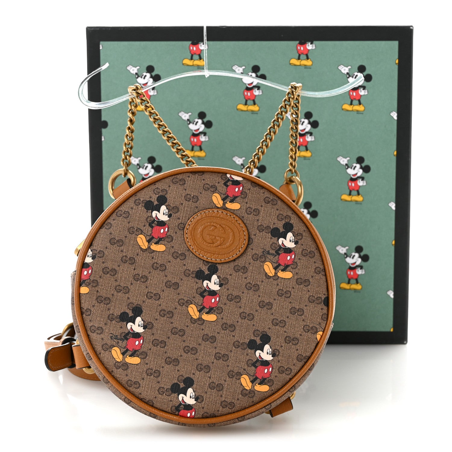 Gucci X DISNEY Mini Vintage GG Supreme Monogram Mickey Mouse Round Backpack Beige Vintage Sun Oil 12 of 12