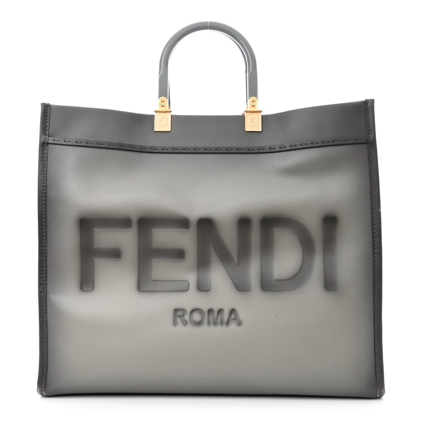 Vitello King Tamponato Plexiglass Logo Embossed Large Fendi Sunshine Shopper Tote Ghiaccio