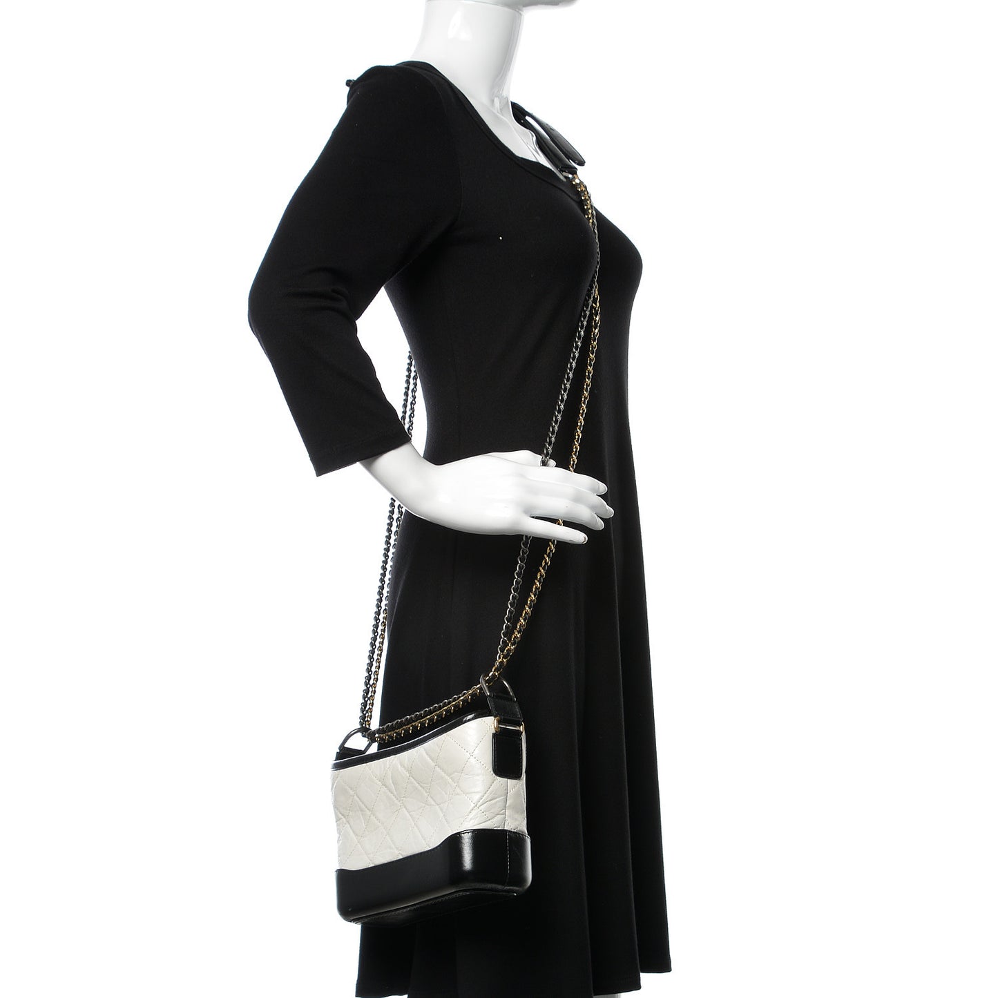 Aged Calfskin Quilted Small Gabrielle Hobo Black White