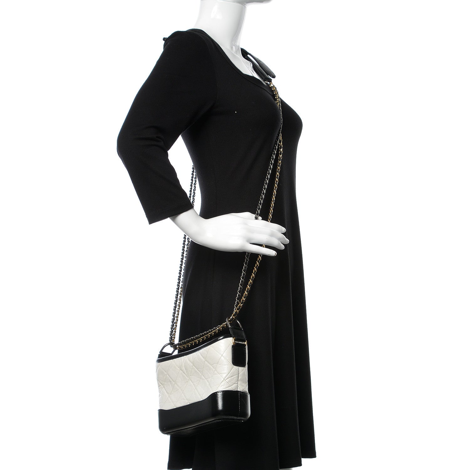 Chanel Aged Calfskin Quilted Small Gabrielle Hobo Black White 2 of 9