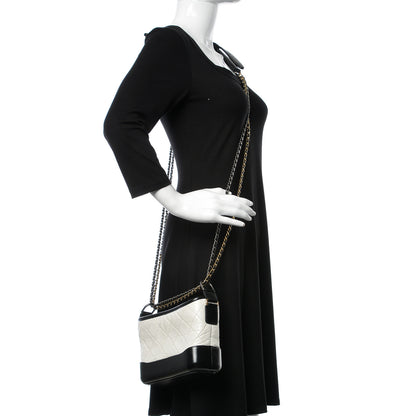 Chanel Aged Calfskin Quilted Small Gabrielle Hobo Black White 2 of 9