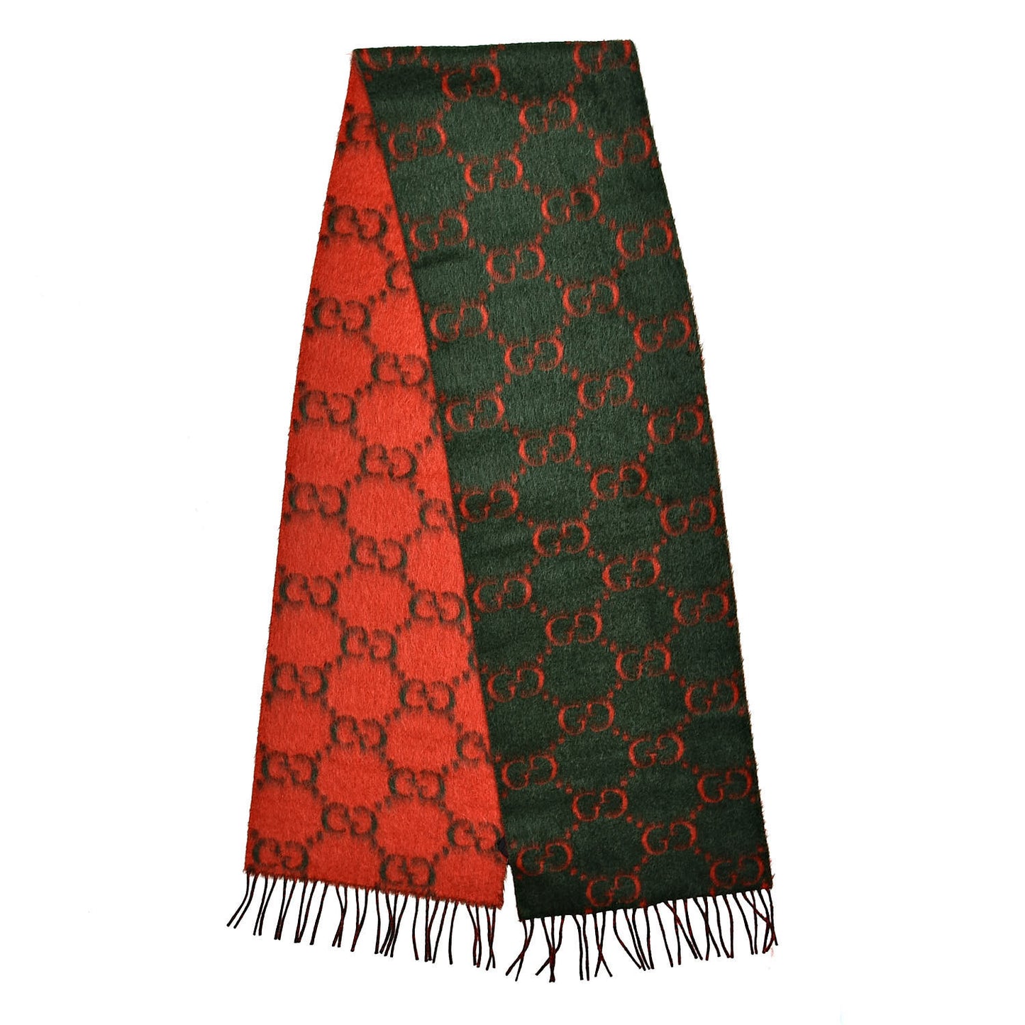 Wool Alpaca GG Monogram Big GG Rock Scarf Green Red