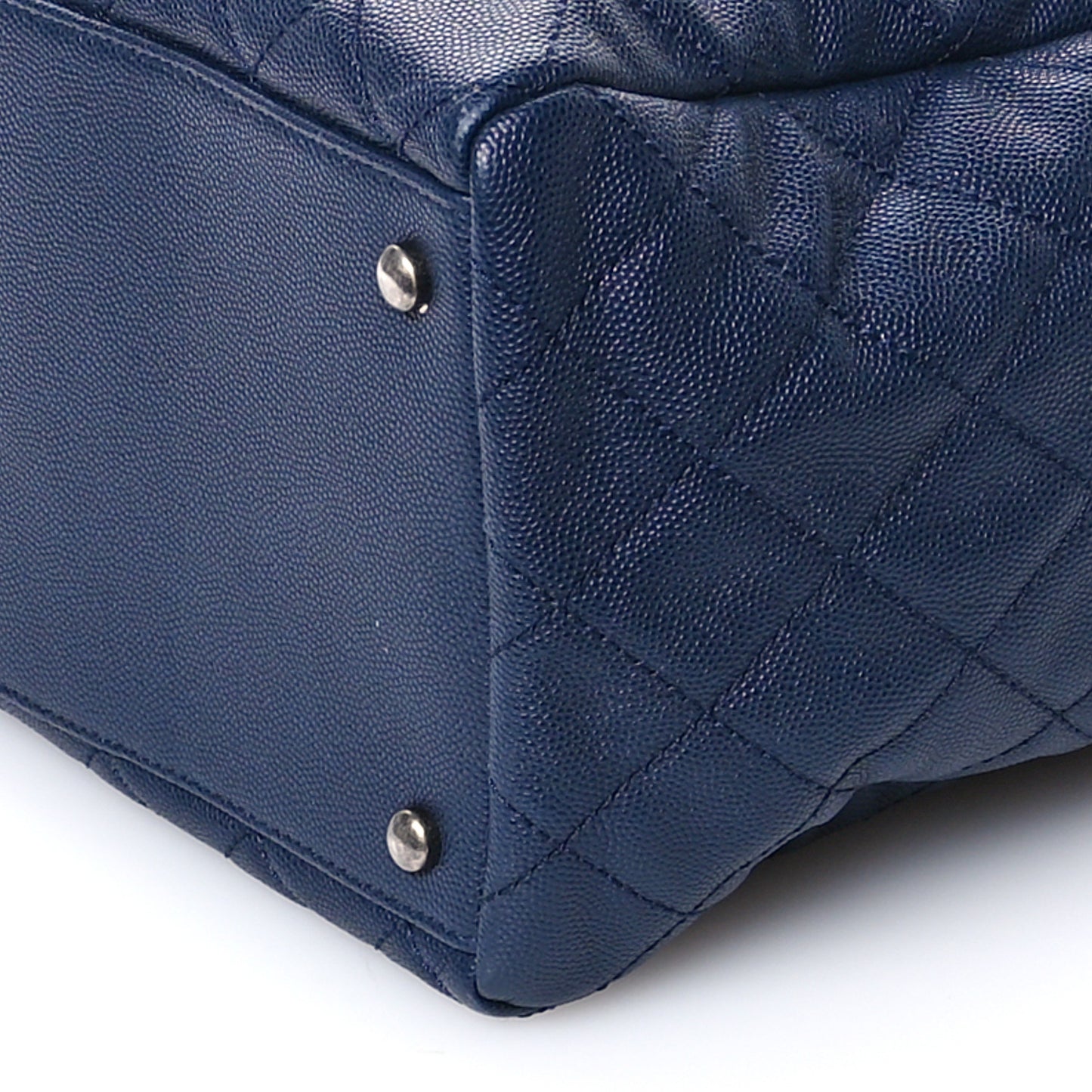 Caviar Quilted Large Coco Handle Shopping Tote Navy