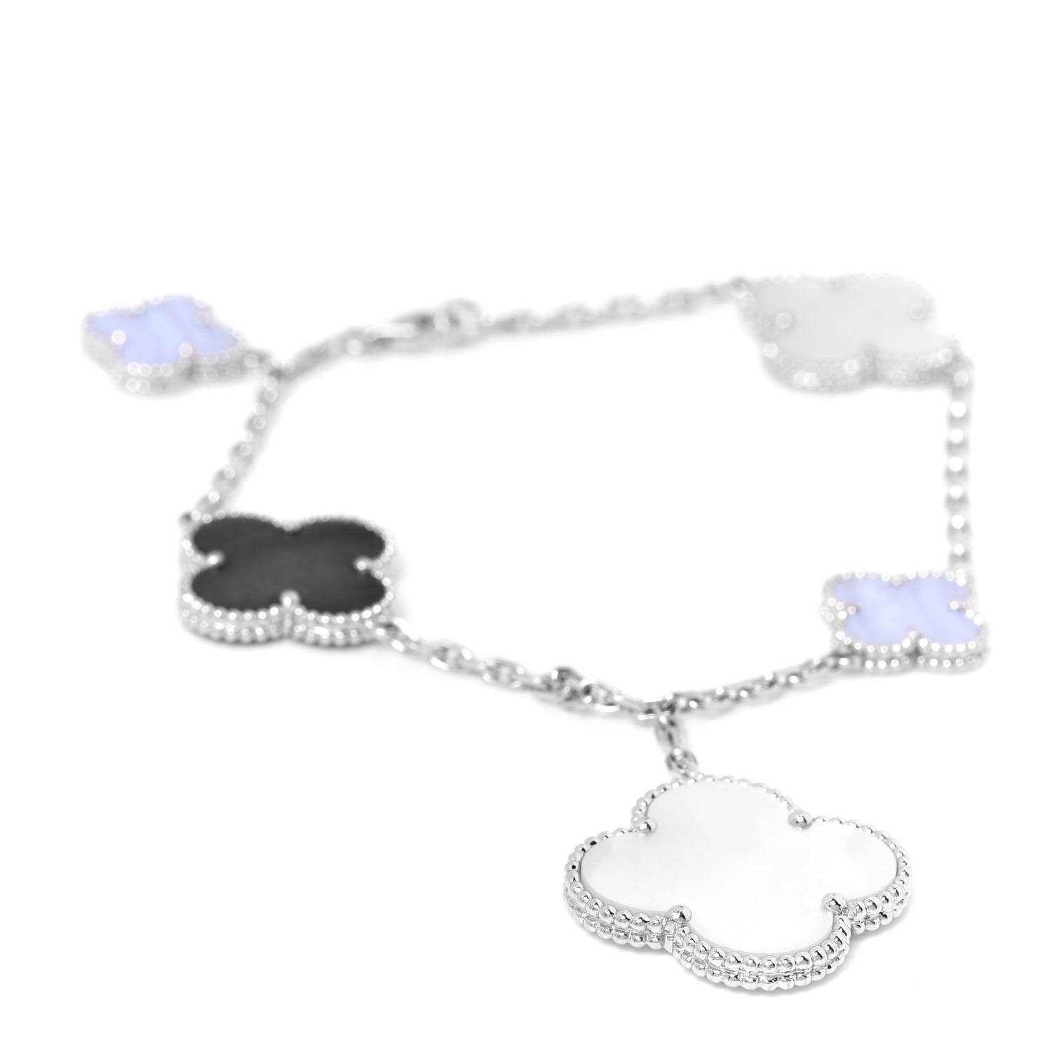 Van Cleef & Arpels 18K White Gold Chalcedony Mother of Pearl 5 Motifs Magic Alhambra Bracelet 1 of 5