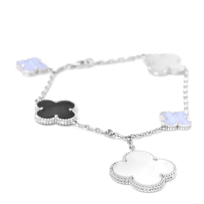 Van Cleef & Arpels 18K White Gold Chalcedony Mother of Pearl 5 Motifs Magic Alhambra Bracelet 1 of 5