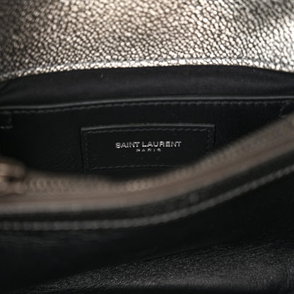 Saint Laurent Metallic Grain De Poudre Matelasse Chevron Monogram Medium College Bag Gunmetal 6 of 10
