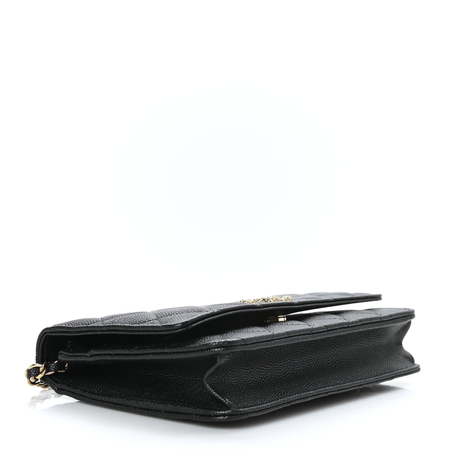Caviar Quilted Perforated Metal CC Wallet On Chain WOC Black