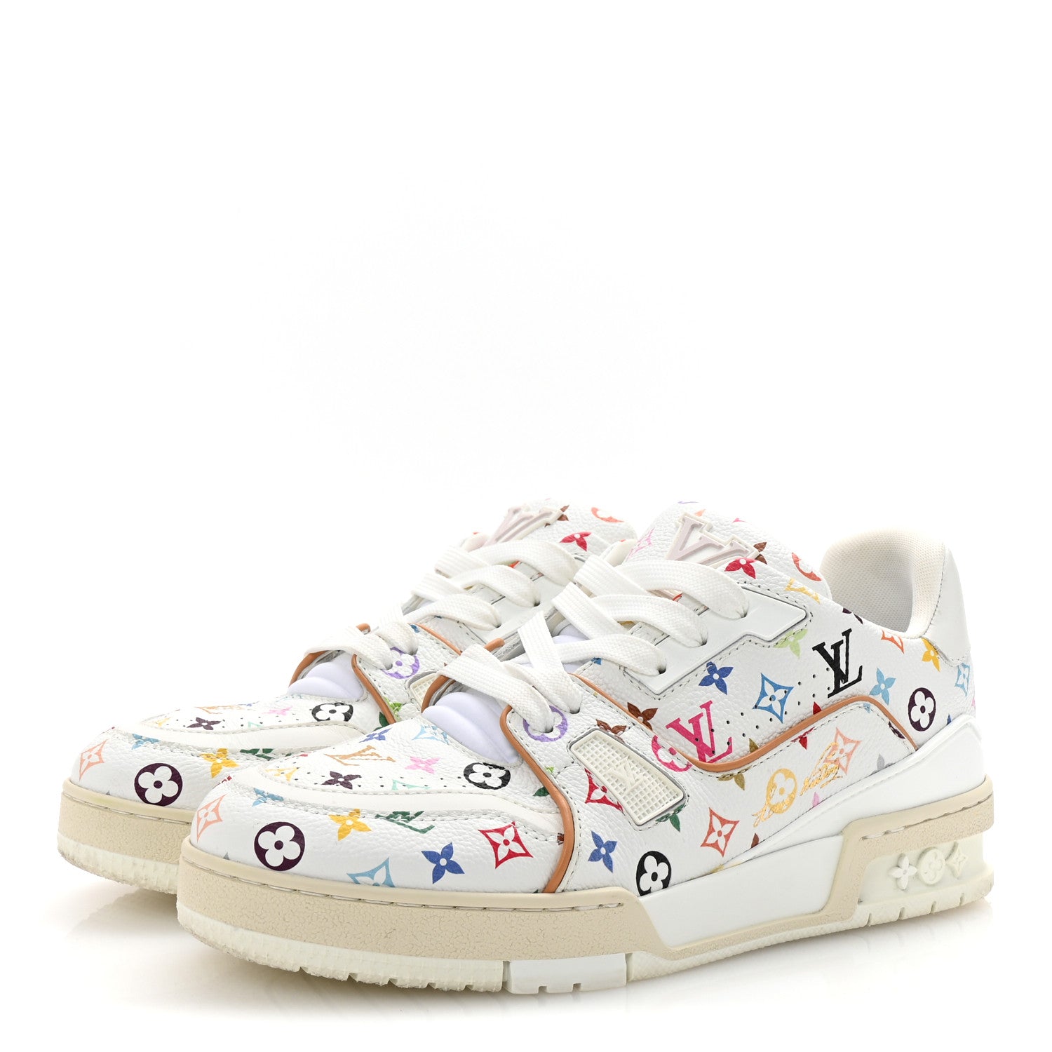 Louis Vuitton LV X TM Calfskin Monogram Multicolor Womens LV Trainer Sneakers 38 White 4 of 9