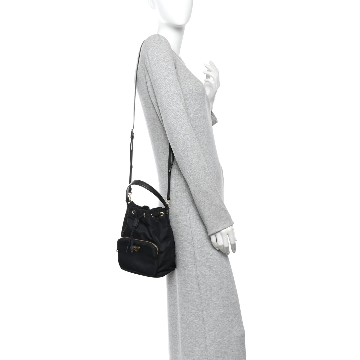 Re-Nylon Duet Drawstring Shoulder Bag Black
