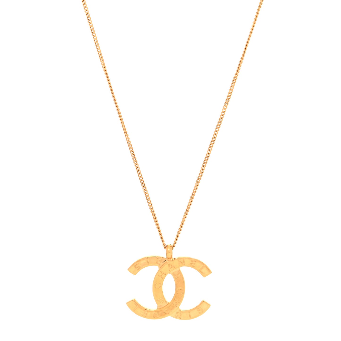 Metal CC Paris Button Necklace Gold