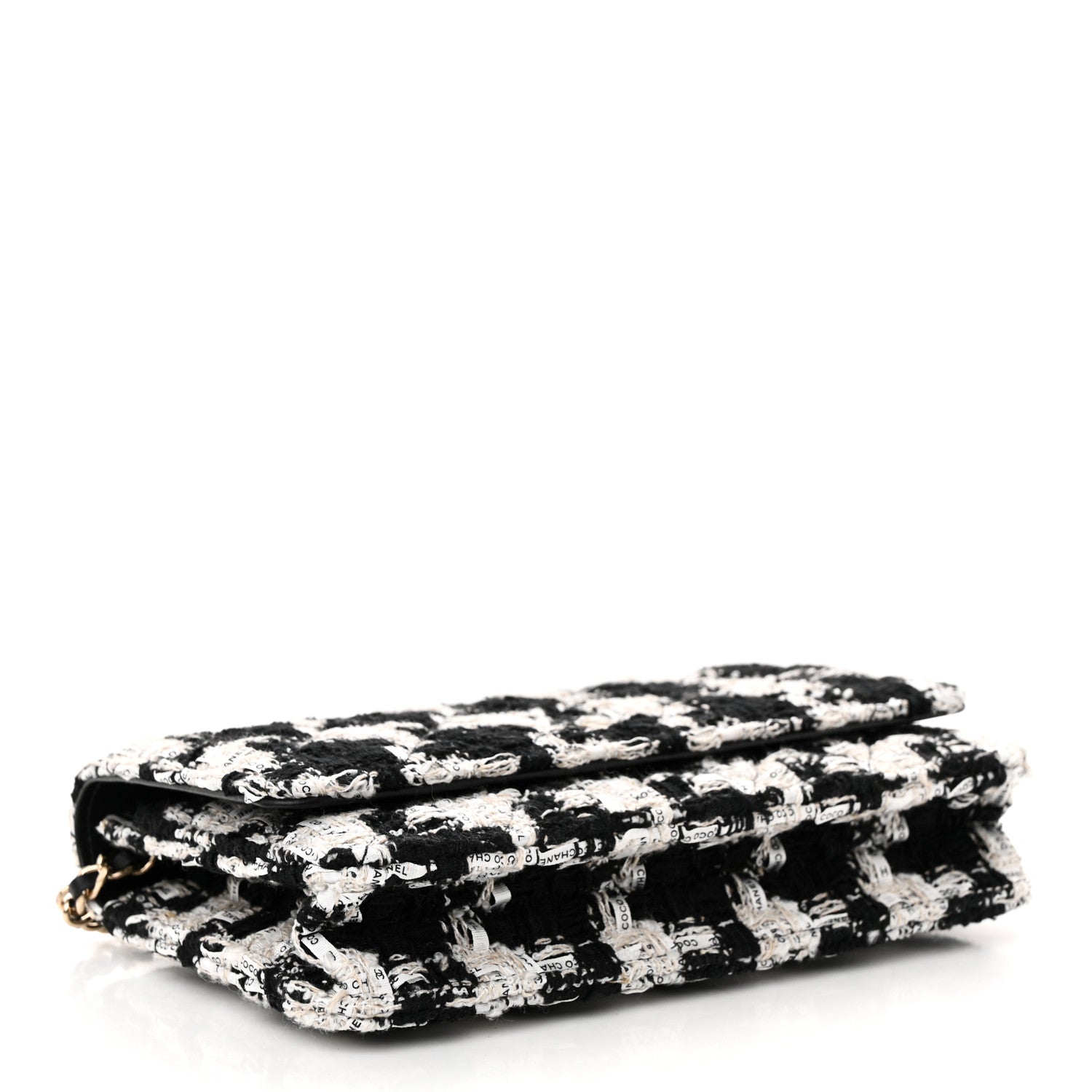Chanel Tweed Quilted Wallet On Chain WOC Black Ecru White 4 of 12