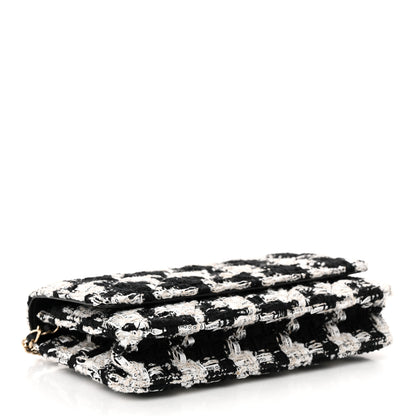 Chanel Tweed Quilted Wallet On Chain WOC Black Ecru White 4 of 12