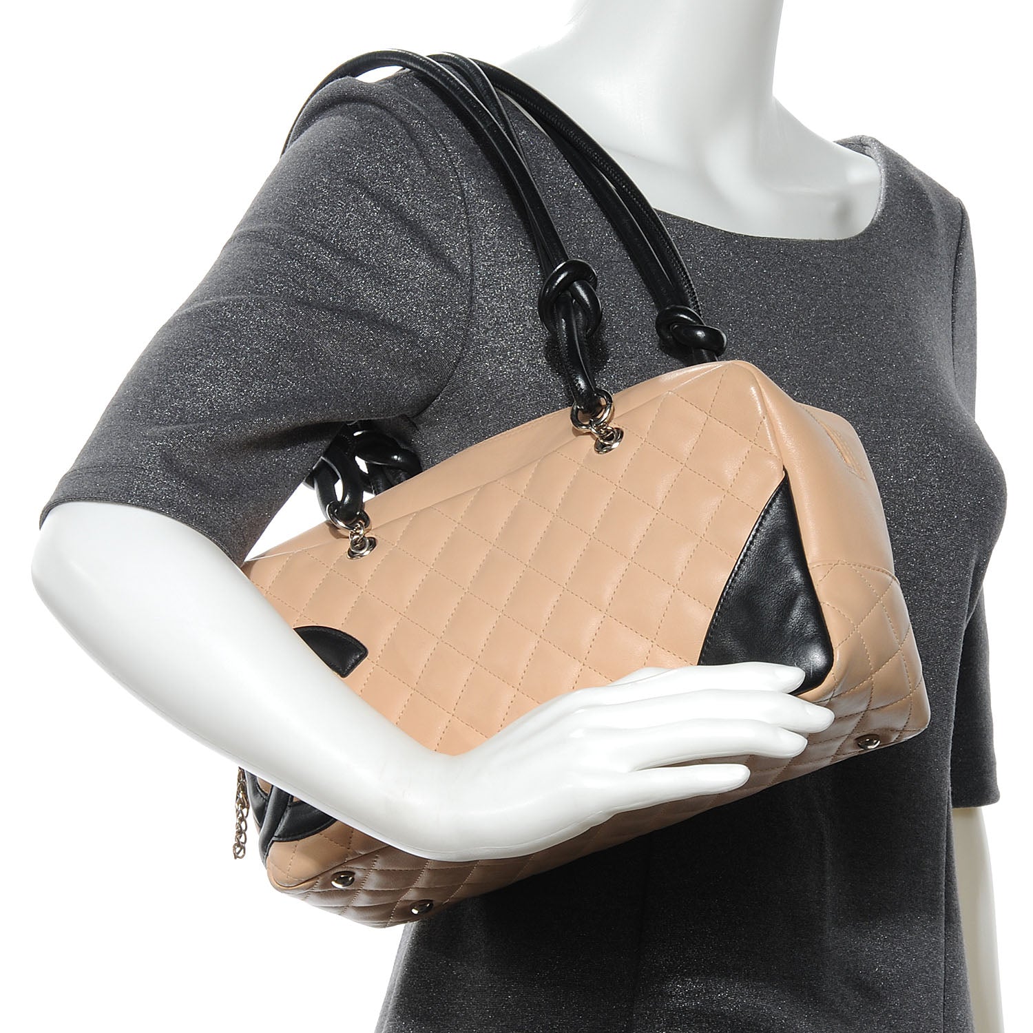 Chanel Calfskin Quilted Large Cambon Bowler Beige Black 2 of 11