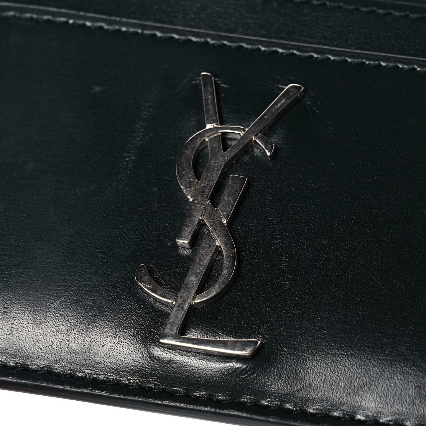 Calfskin Monogram Credit Card Case Dark Green