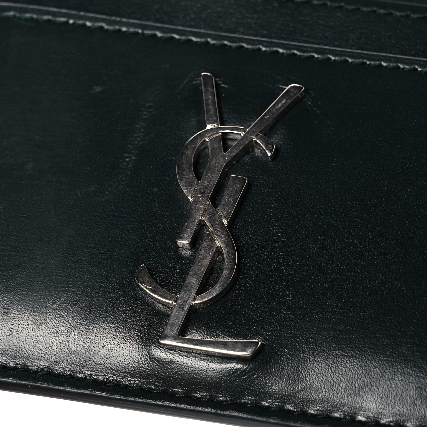 Saint Laurent Calfskin Monogram Credit Card Case Dark Green 9 of 10
