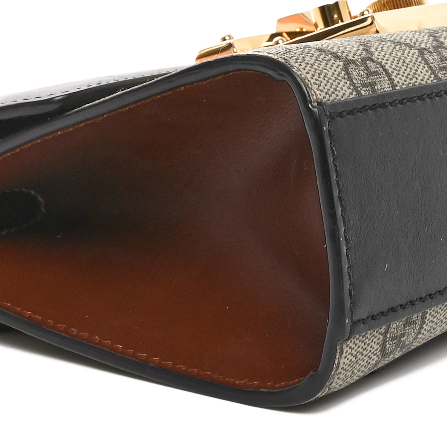 GG Supreme Monogram Calfskin Small Padlock Shoulder Bag Beige Black Cuir