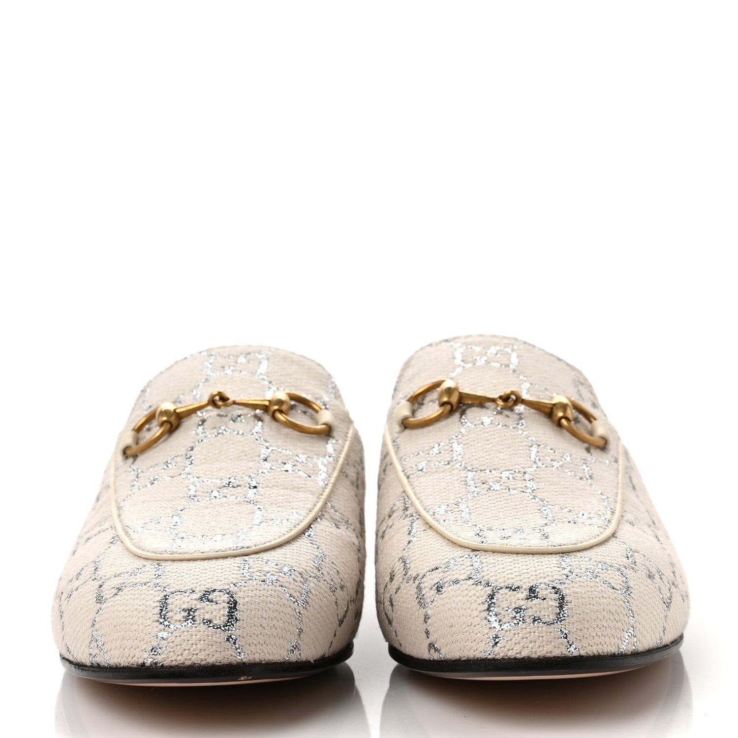 Gucci Canvas Lame GG Monogram Womens Princetown Slippers 37.5 Gardenia Silver 2 of 9