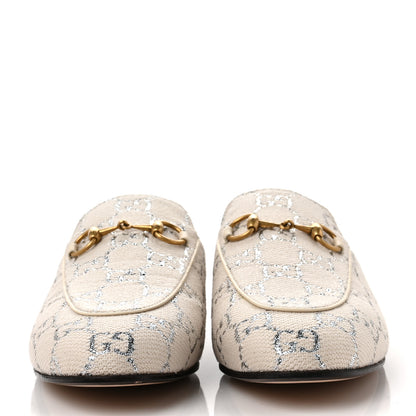 Gucci Canvas Lame GG Monogram Womens Princetown Slippers 37.5 Gardenia Silver 2 of 9