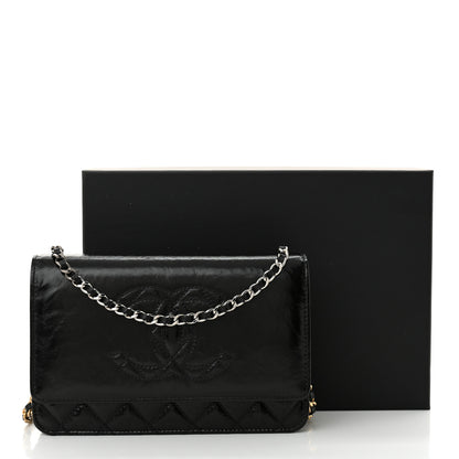 Chanel Shiny Aged Calfskin Quilted CC Wallet On Chain WOC Black 12 of 12