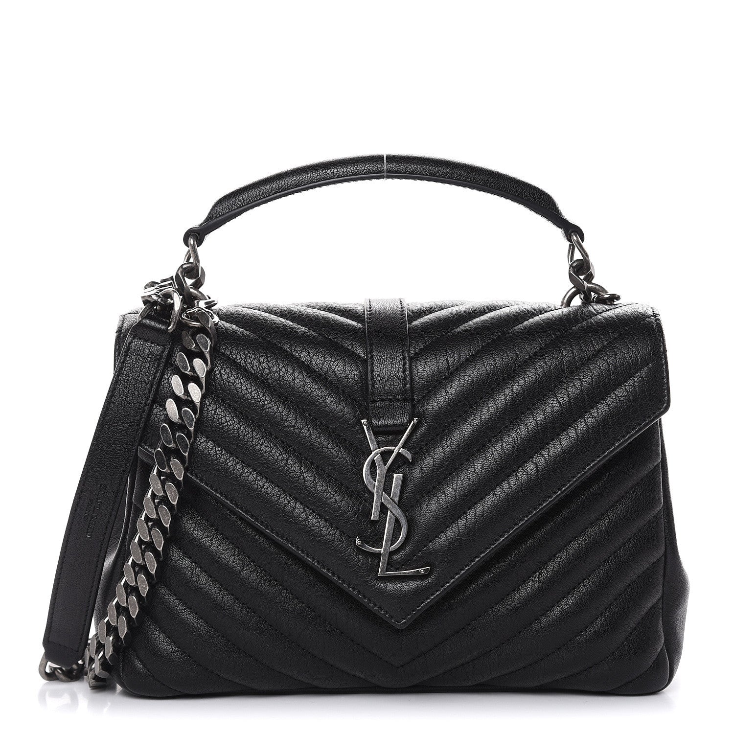 Saint Laurent Sheepskin Matelasse Chevron Monogram Medium College Bag Black 1 of 11