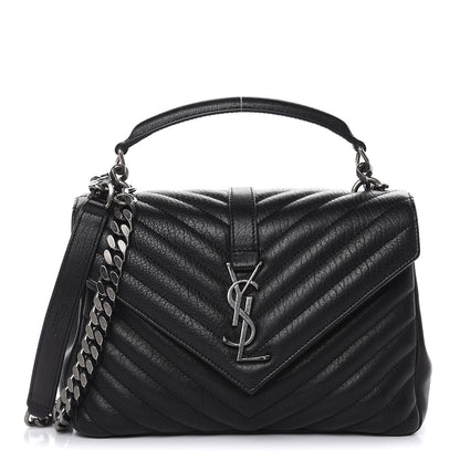 Saint Laurent Sheepskin Matelasse Chevron Monogram Medium College Bag Black 1 of 11