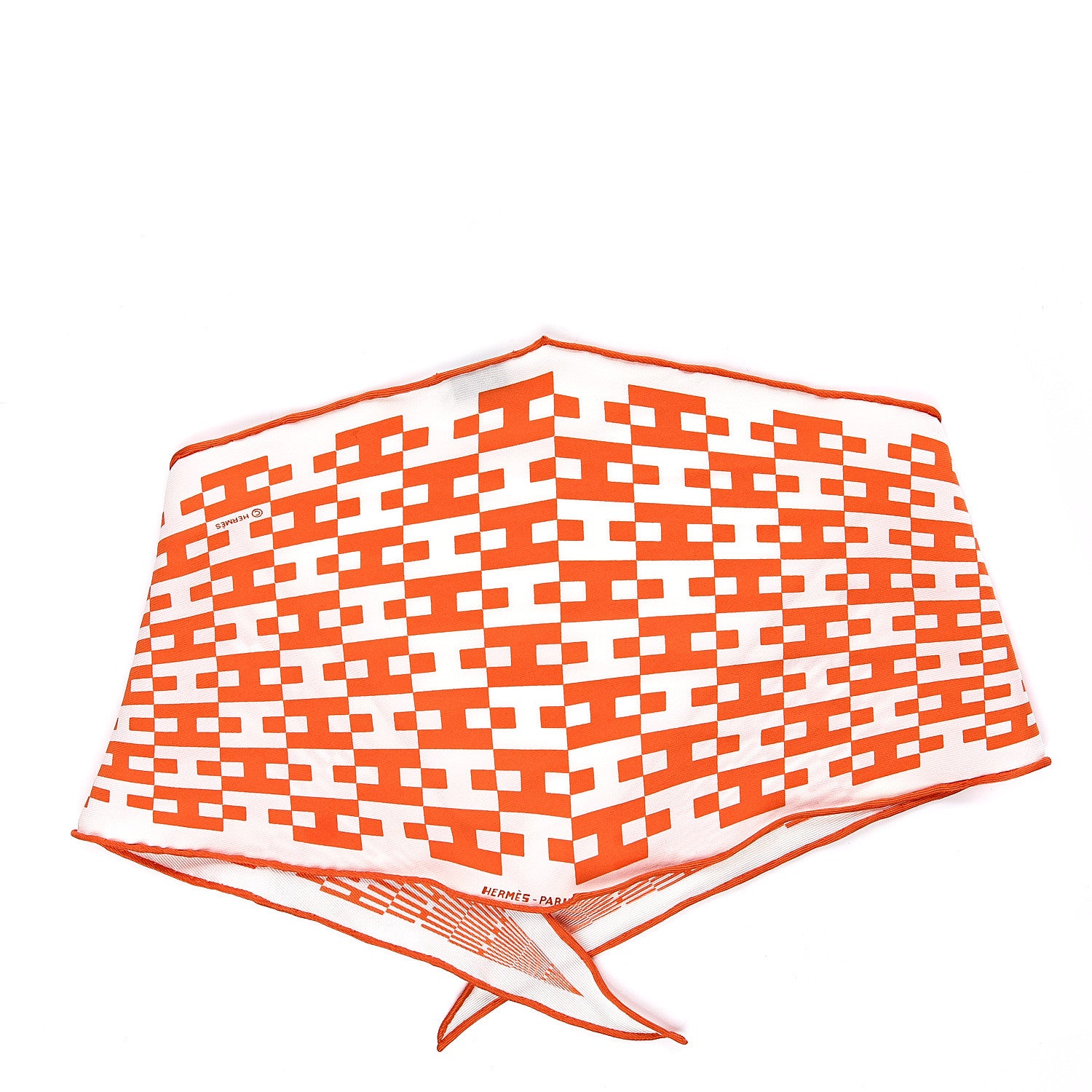 Hermes Silk Op'H Losange Scarf White Orange 2 of 3