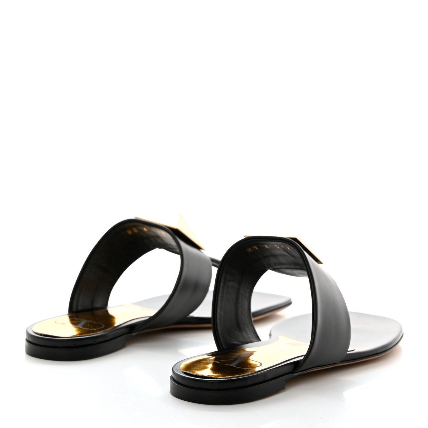 Calfskin One Stud Flat Thong Sandals 36.5 Black