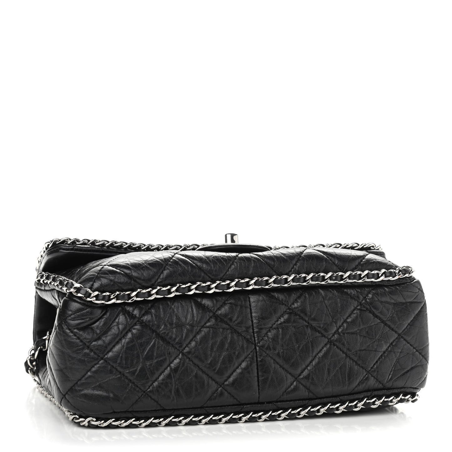 Crumpled Calfskin Medium Chain All Over Flap Black