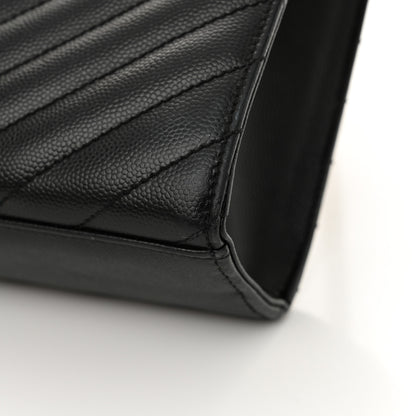 Saint Laurent Grain De Poudre Matelasse Chevron Large Monogram Satchel Black 11 of 15