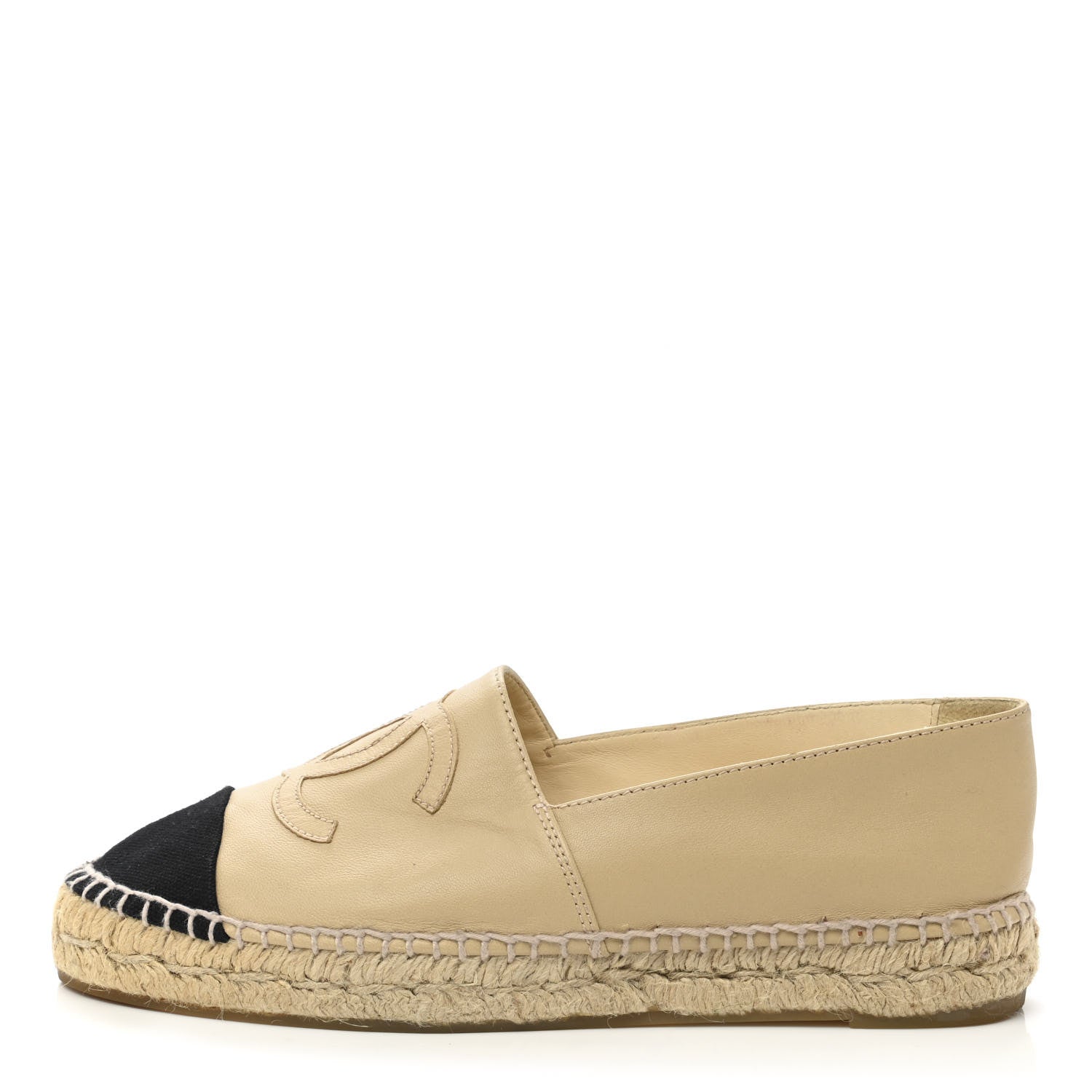 Chanel Lambskin CC Espadrilles 38 Beige Black 1 of 10