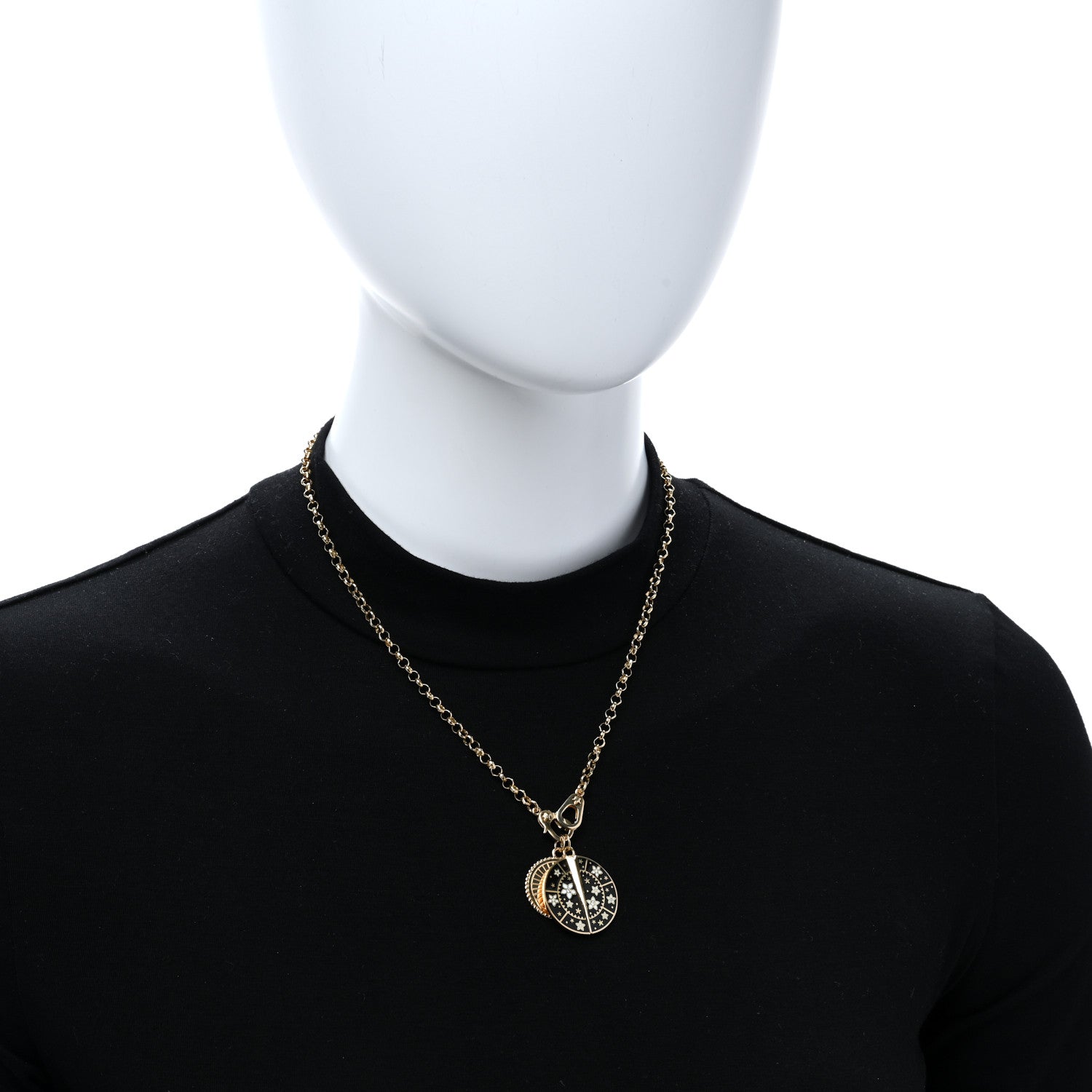 Foundrae 18K Yellow Gold Diamond Enamel Medium Belcher Sister Hook Chain Karma Resilience Medallion Necklace 2 of 6