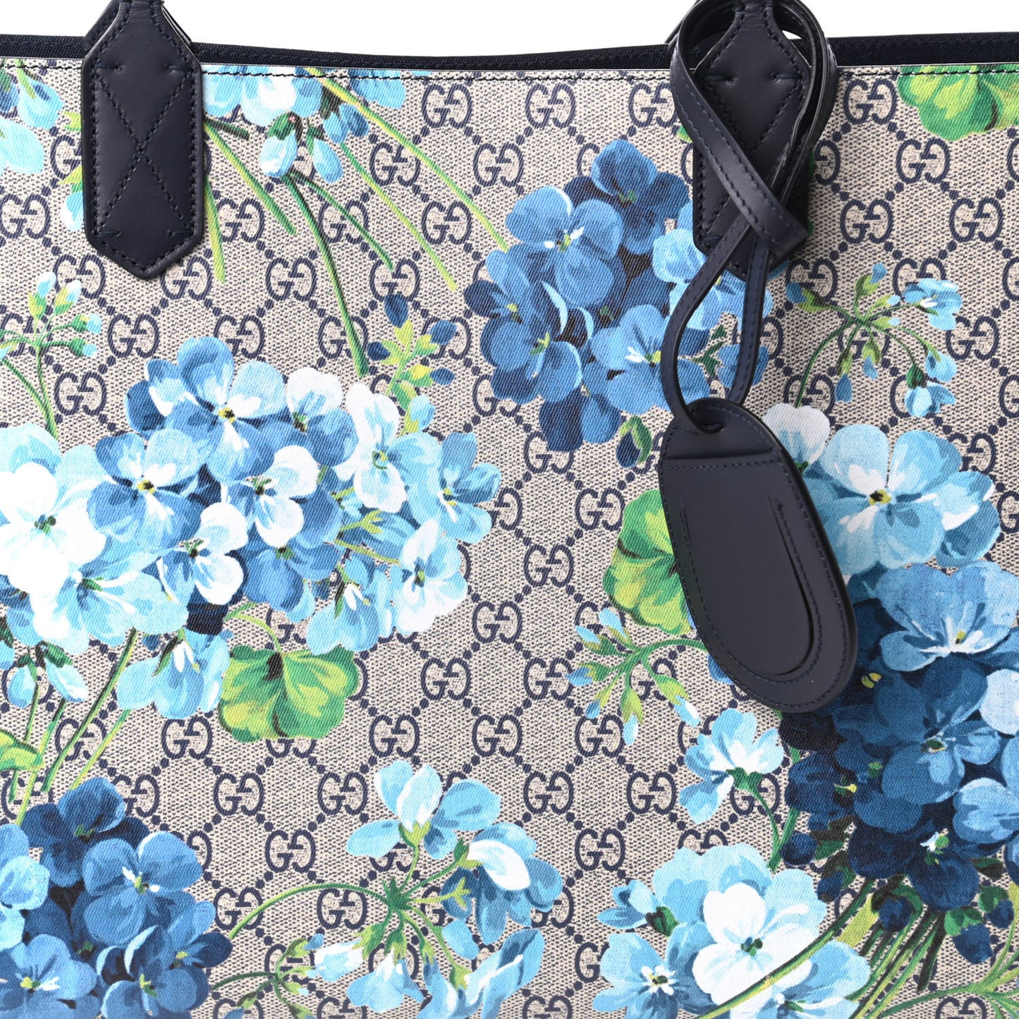 GG Supreme Monogram Blooms Medium Reversible Tote Beige Blue Navy