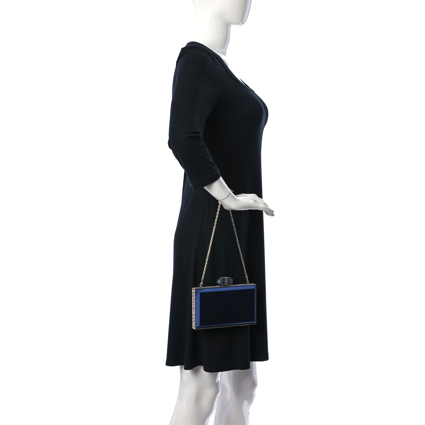 Satin Crystal Frame Coffered Evening Clutch Navy