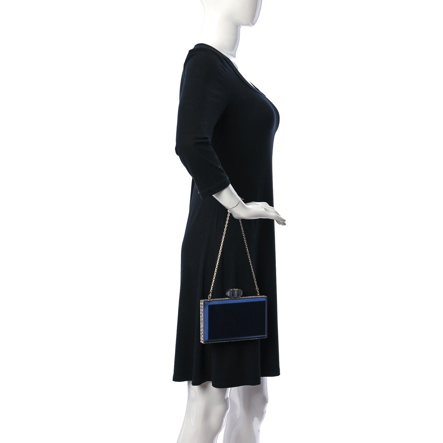 Judith Leiber Satin Crystal Frame Coffered Evening Clutch Navy 2 of 10