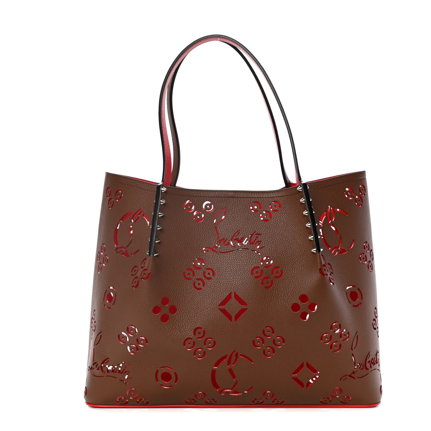 Christian Louboutin Calfskin Loubinthesky Large Perforated Cabarock Spikes Tote Biscotto 1 of 13
