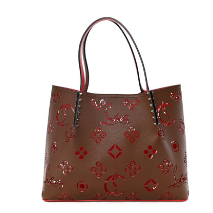 Christian Louboutin Calfskin Loubinthesky Large Perforated Cabarock Spikes Tote Biscotto 1 of 13