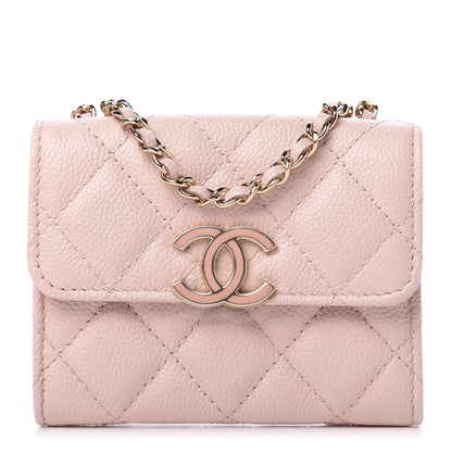 Chanel Caviar Quilted Card Holder On Chain Light Pink 1 of 10