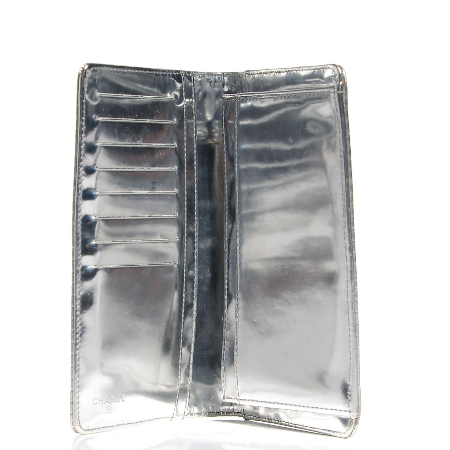 Metallic Calfskin Embossed CC Yen Wallet Silver