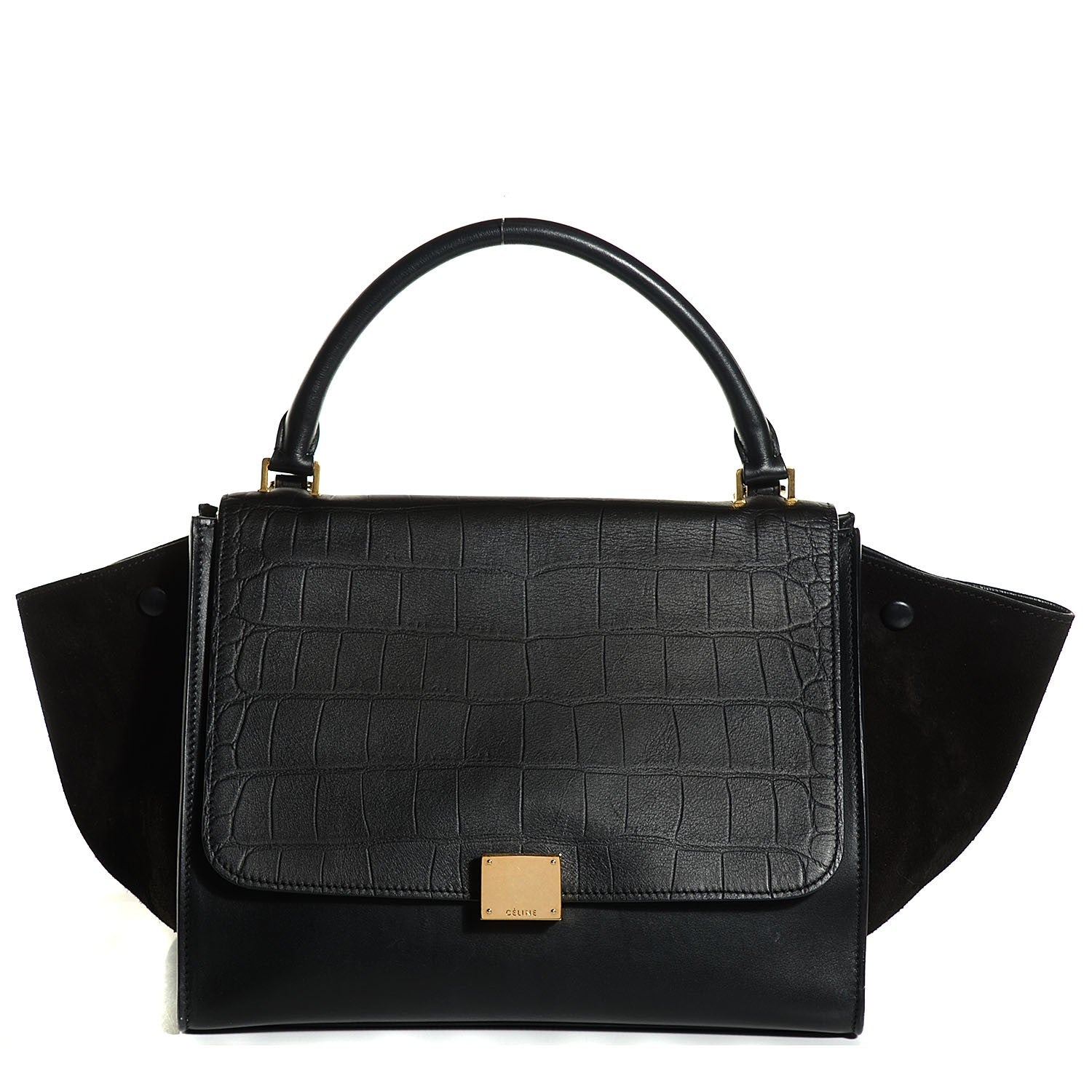 Celine Crocodile Embossed Calfskin Medium Trapeze Black 1 of 9