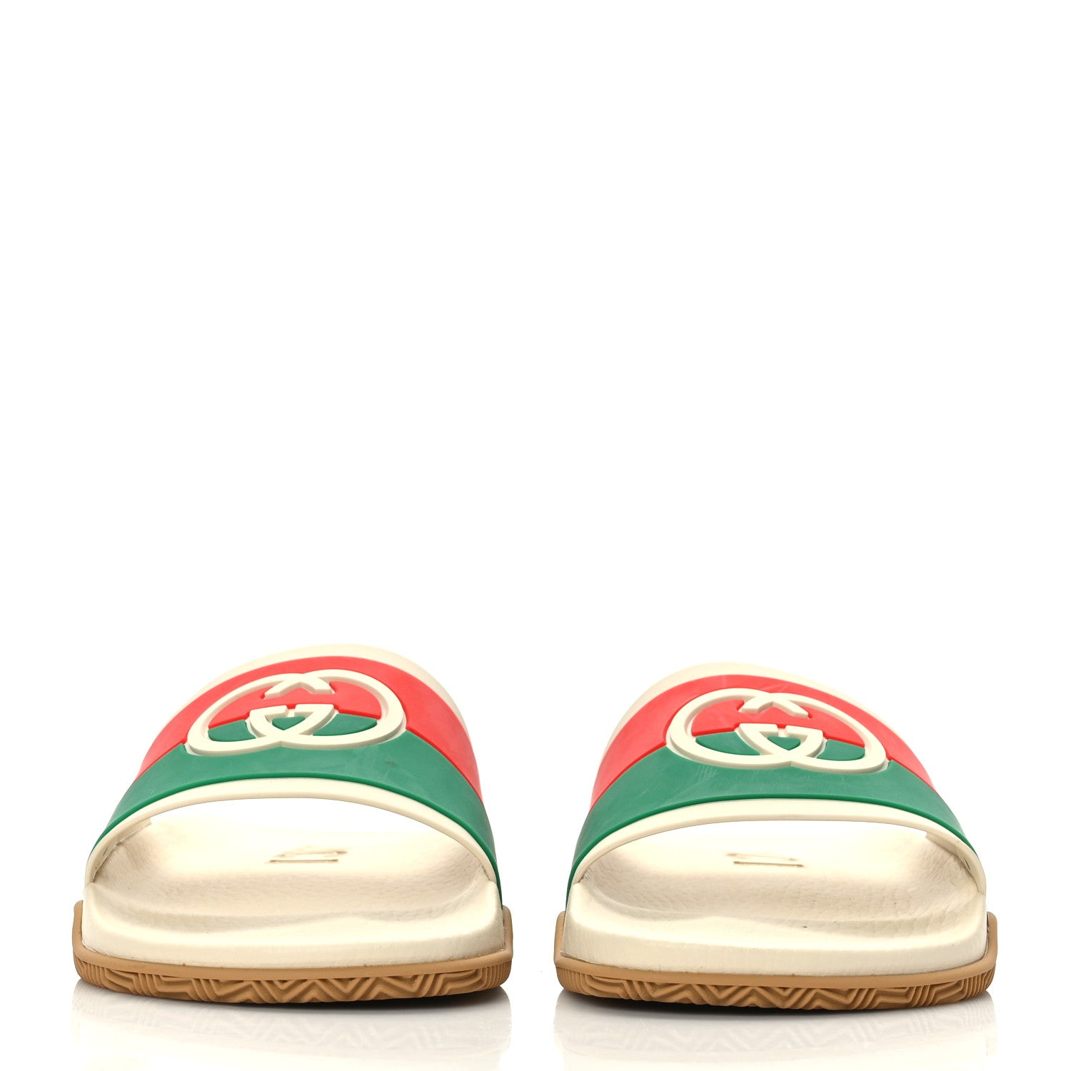 Gucci Rubber Web Womens Interlocking G Slide Sandals 39 Mystic White Green Red 2 of 6