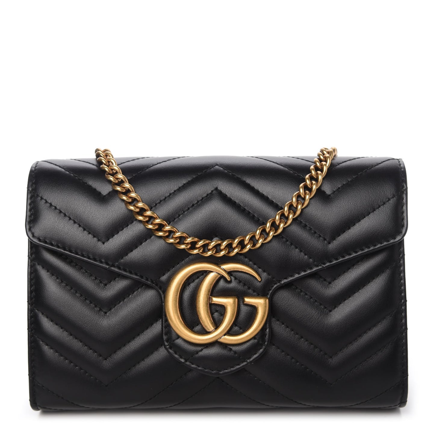 Calfskin Matelasse GG Marmont Chain Wallet Black