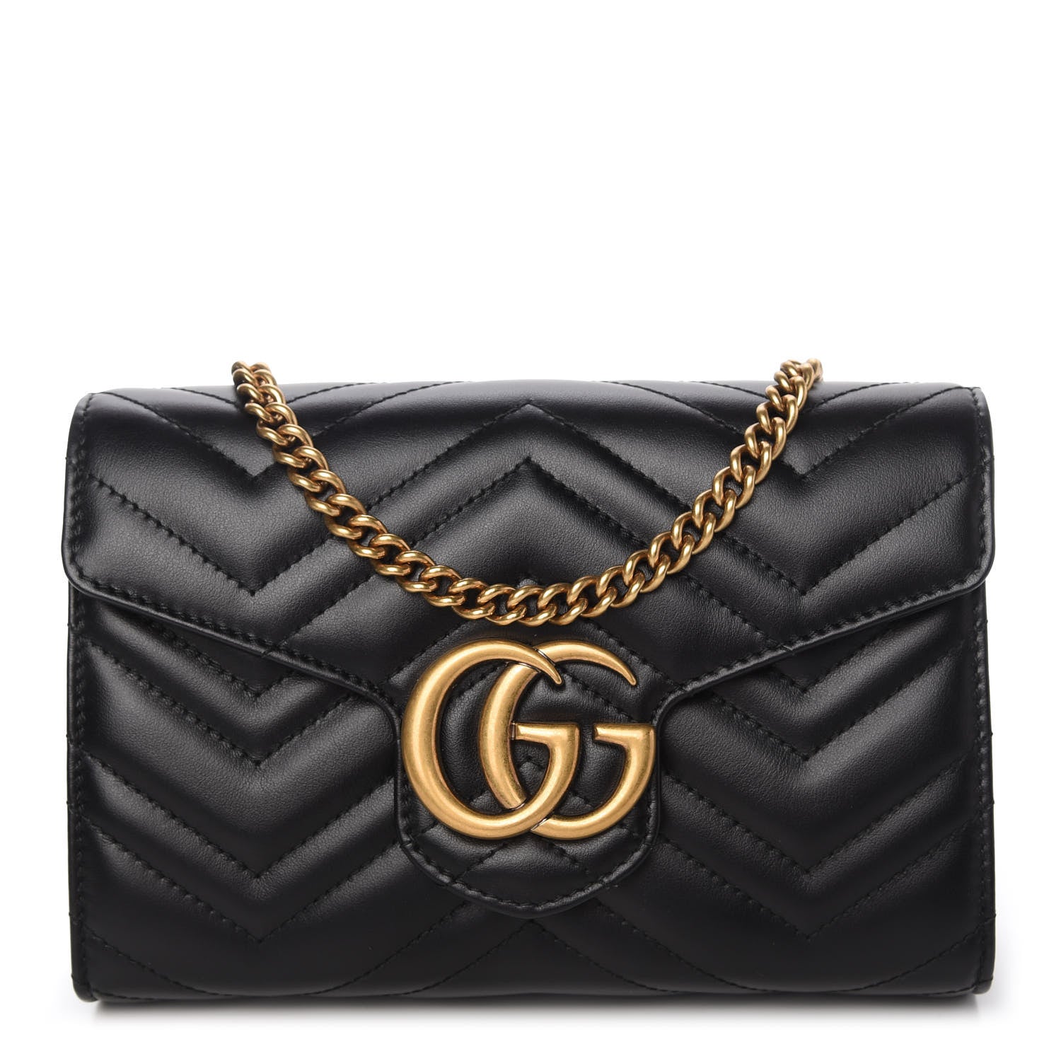 Gucci Calfskin Matelasse GG Marmont Chain Wallet Black 1 of 10