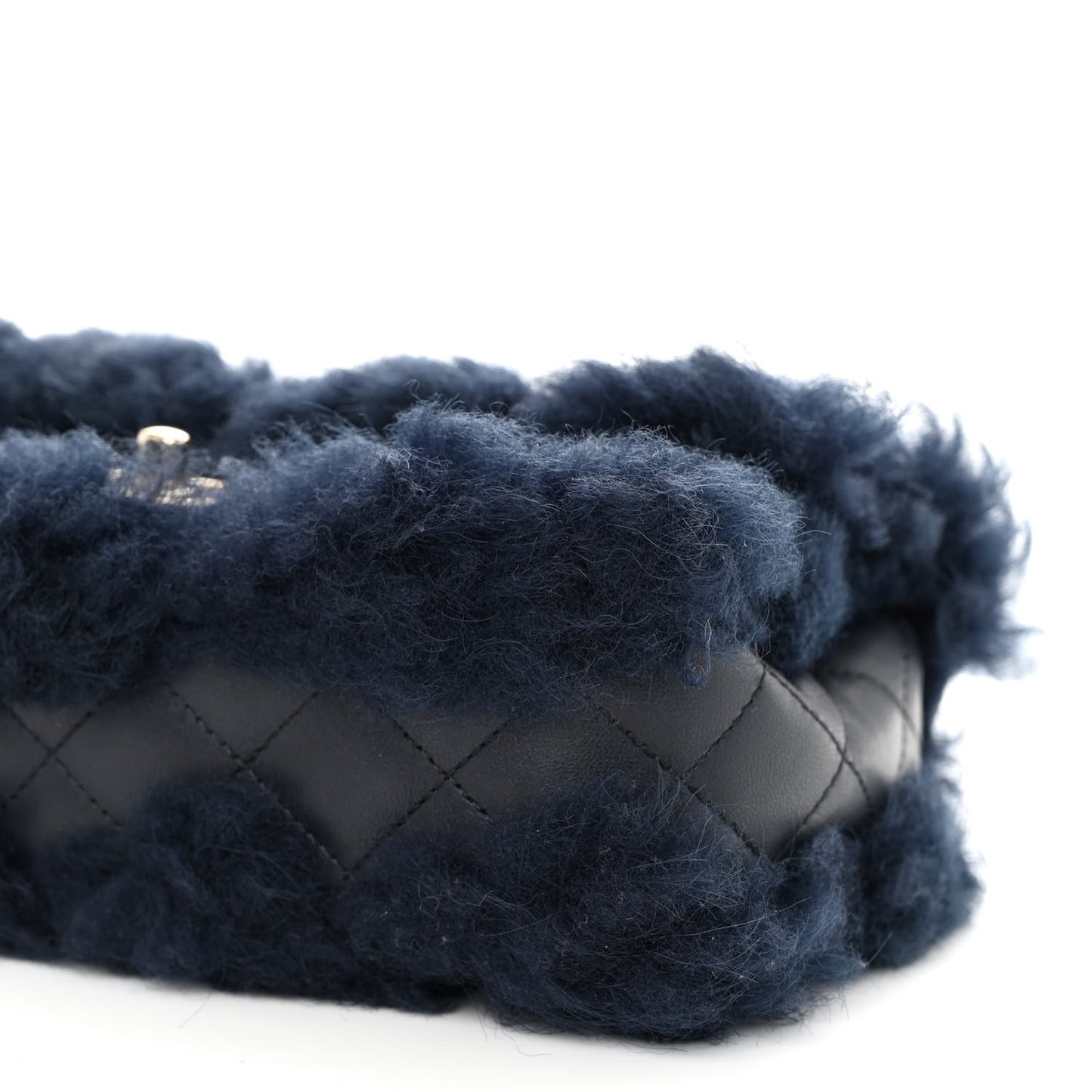 Shearling Lambskin Quilted Flap Navy Blue
