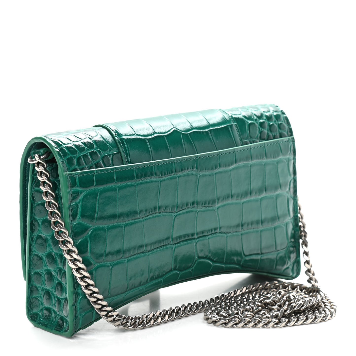 Shiny Calfskin Crocodile Embossed Hourglass Chain Bag Green