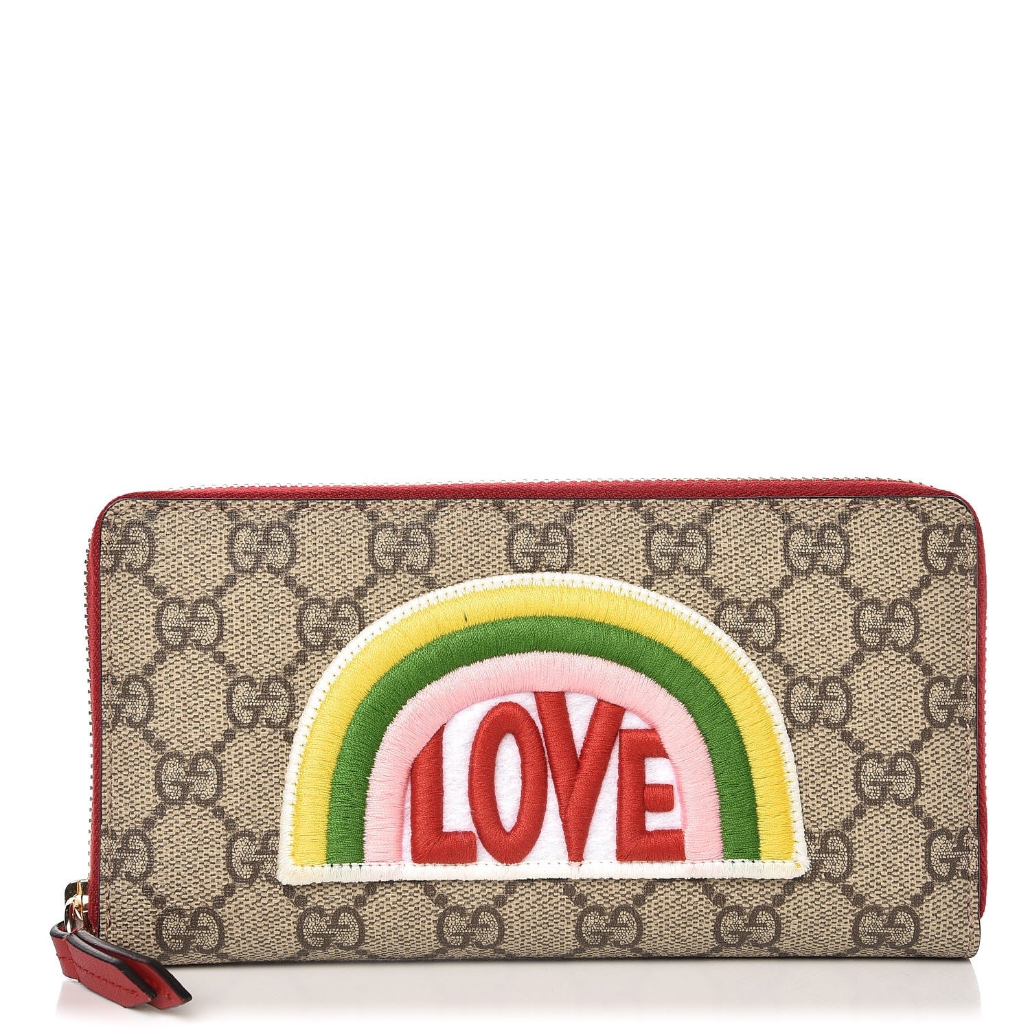 Gucci GG Supreme Monogram Embroidered Rainbow Zip Around Wallet Red 1 of 8